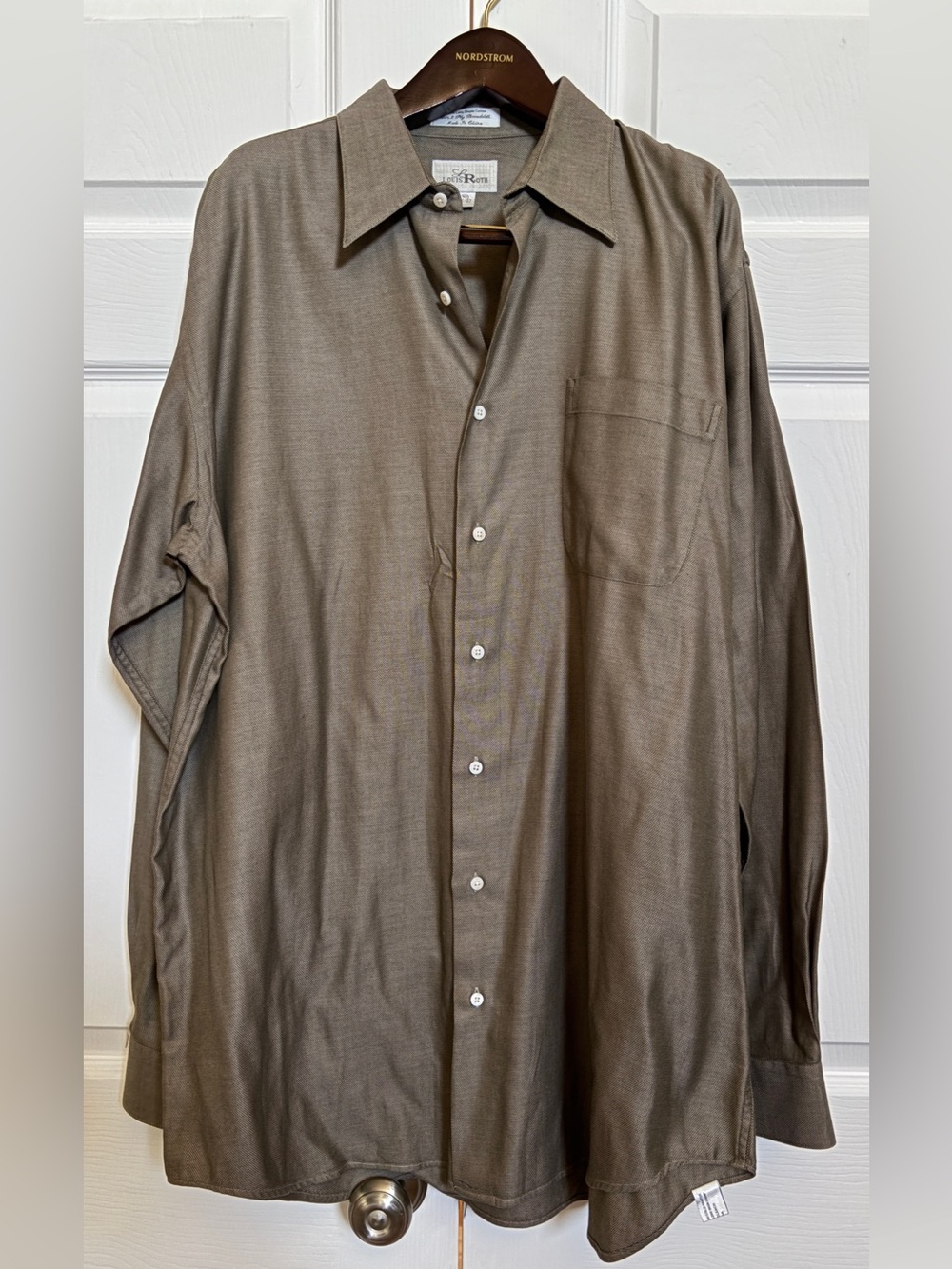 Louis Roth Olive Taupe 2 Ply Cotton Dress Shirt 18.5